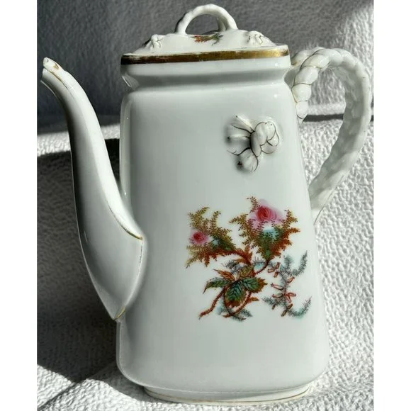 Antique 1876-1886 Coffee Pot From Haviland Limoges Moss Rose & Scottish Thistle